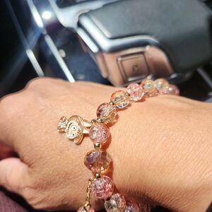 Elegant Gold and Pink Labubu Beaded Bracelet